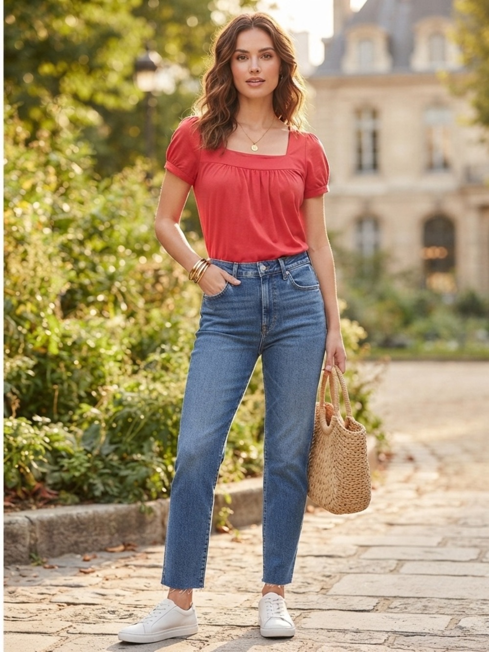 J‎ Crew Coral Square Neck Short Sleeve Blouse Top Basic Casual Everyday M